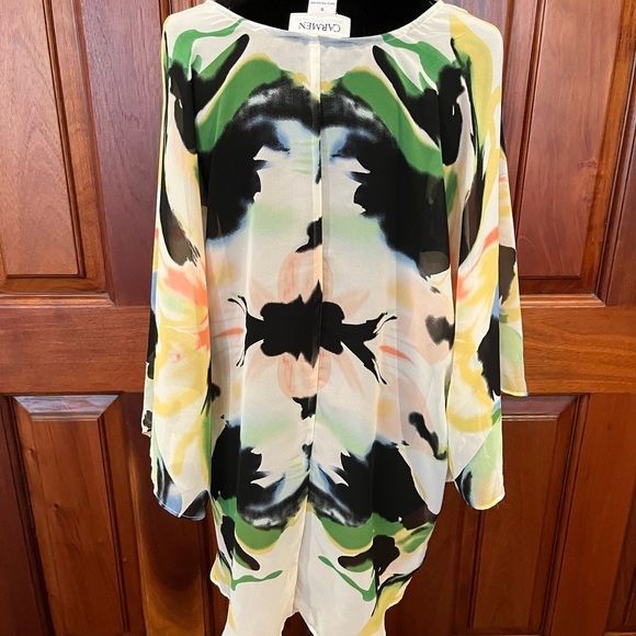 Carmen Marc Valvo Poncho Top Womens Lightweight Sheer Chiffon Angel Sleeve - Picture 4 of 7